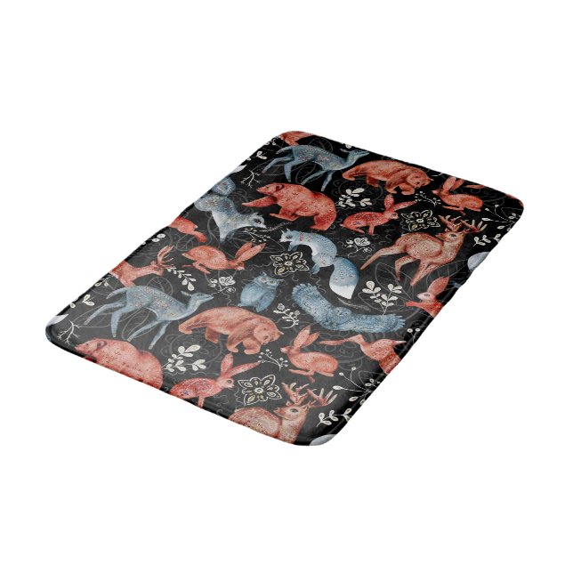  Intricate woodland animals pattern Bath Mat (Angled)