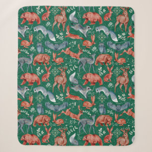 Intricate woodland animals pattern Sherpa Blanket