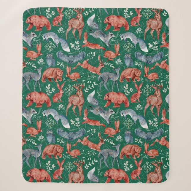  Intricate woodland animals pattern Sherpa Blanket (Front)