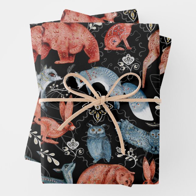  Intricate woodland animals pattern Wrapping Paper Sheet (In situ)