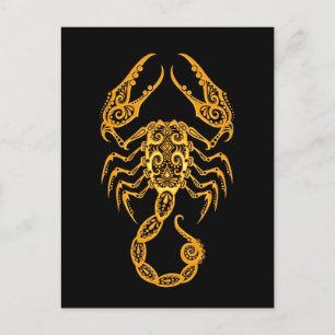 Intricate Yellow Scorpio Zodiac on Black Postcard