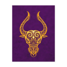 Intricate Yellow Taurus Zodiac on Purple