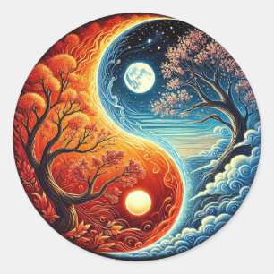 Intricate Yin-Yang Symbol Showcasing Fire, Water Classic Round Sticker
