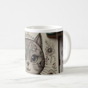 Intricate Zen Cat Mandala Illustrated Coffee Mug