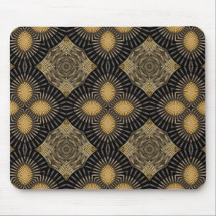 Intrication Black and Gold Geometric Pattern Mouse Pad