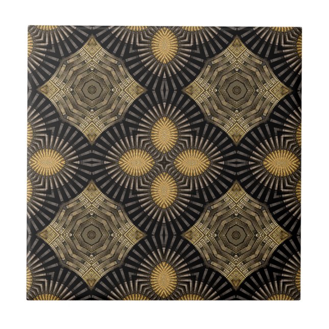 Intrication Gold and Black Geometric Pattern Tile (Front)