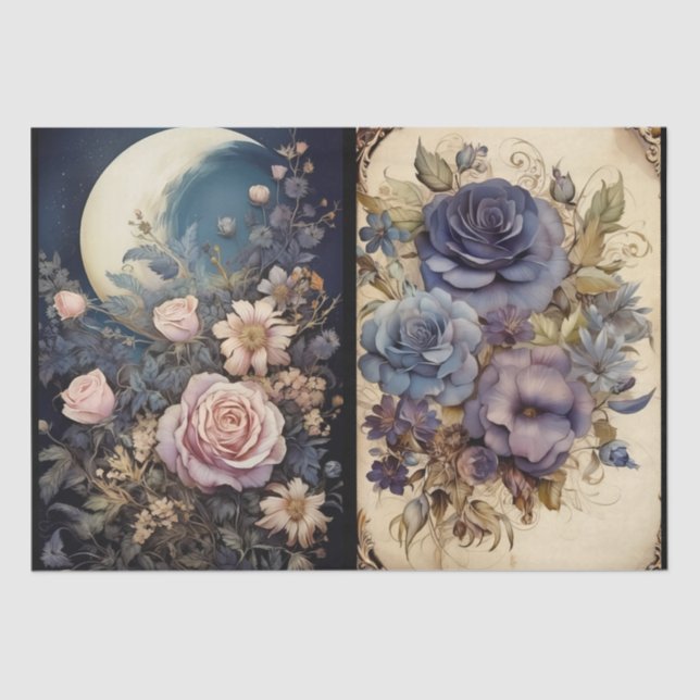 intriguing Fantasy Gothic Florals Decoupage Tissue Paper (Front)
