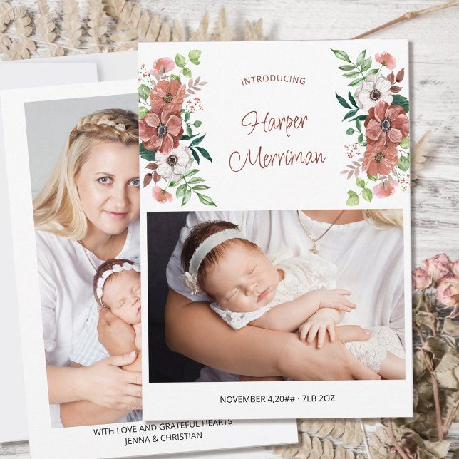 Introducing 2 Photo Autumn Flowers Birth Announcement (Creator Uploaded)