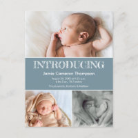 Introducing Baby Birth Announcement Photo Blue