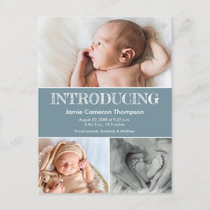 Introducing Baby Birth Announcement Photo Blue Postcard