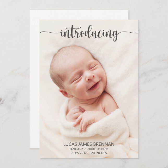 Introducing Baby Birth Announcement Photo Card (Front/Back)