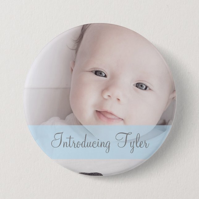 Introducing Baby Personalised  Photo & Name Button (Front)