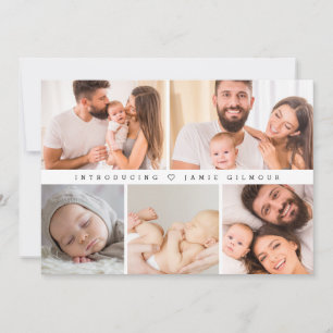 Introducing Baby Photo Collage Modern Birth Thank You Card