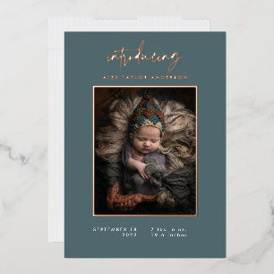 Introducing Baby Photo Modern Teal Birth