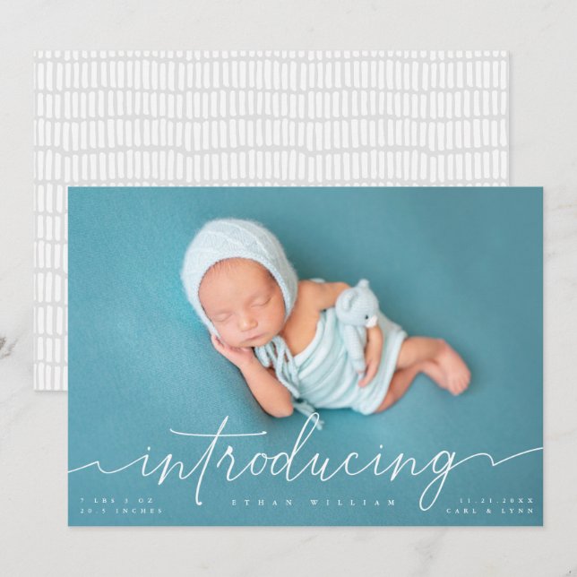 Introducing Baby with white script Invitation (Front/Back)
