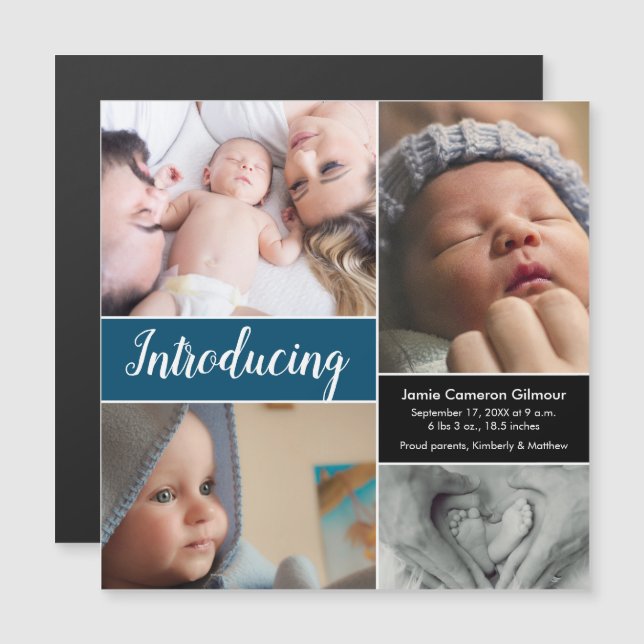  "Introducing" Blue Magnetic Baby Birth Announceme Invitation (Front/Back)