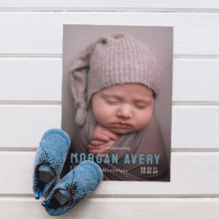 Introducing Blue Typography New Baby Photo Announcement