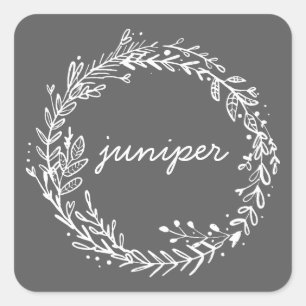 Introducing floral wreath initial name square sticker
