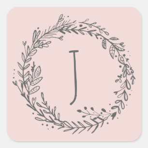 Introducing floral wreath initial name square sticker