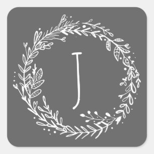 Introducing floral wreath initial name square sticker