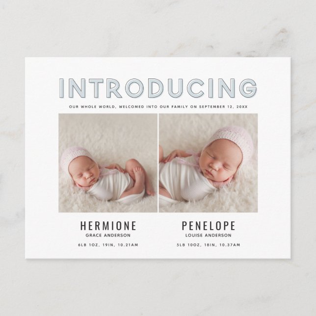 Introducing graphic modern twin birth announcement (Front)