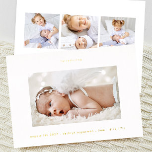 introducing minimal 4 photo gold baby announcement