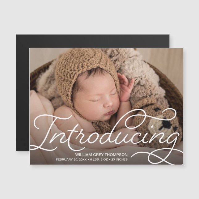 "Introducing" Modern Magnetic Baby Birth Announcem Invitation (Front/Back)