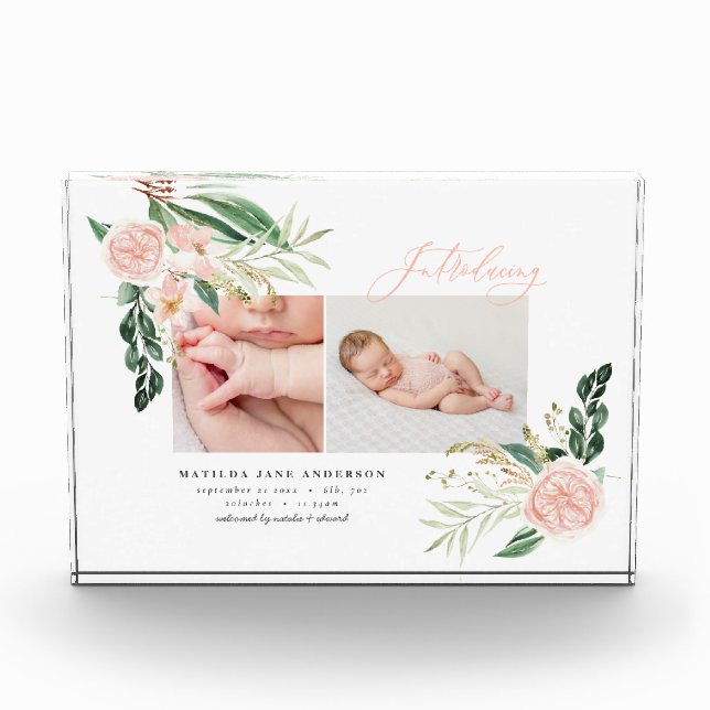 Introducing multi photo blush pink floral birth  (Front)