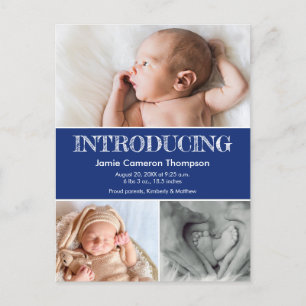  Introducing navy blue Baby Photos Birth Announcement Postcard