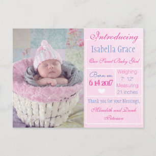 Introducing New Baby Girl Announcement Postcard