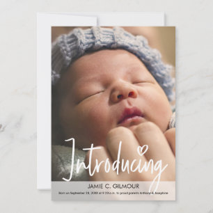 Introducing New Baby Modern Script Custom Photo Thank You Card