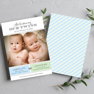 Introducing Our Twins Boys Blue Green Photo Announcement