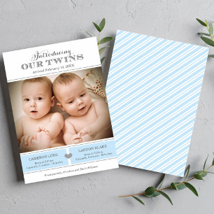 Introducing Our Twins Boys Blue Photo Birth Announcement
