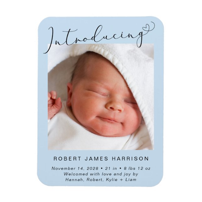 Introducing Photo Baby Boy Birth Announcement Magnet (Vertical)