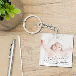 Introducing Photo Birth Announcement Key Ring<br><div class="desc">A modern birth announcement keepsake keychain withs your newborn's photo overlayed with "Introducing" written in a stylish script with a heart swash. Add his or her name,  birth date and birth stats.</div>