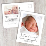 Introducing Photos Baby Birth Announcement Postcard<br><div class="desc">A simple and cute gender-neutral baby birth announcement postcard. The front features your newborn's photo, full name, arrival date and birth stats, and "Introducing" written in a stylish script ending with a heart flourish. On the reverse side of the card you can add an additional photo and parent and sibling...</div>