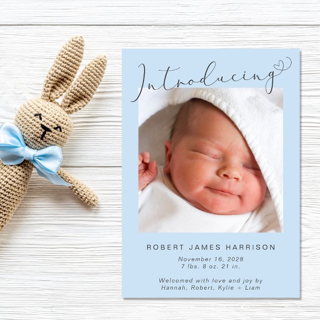 Introducing Photos Blue Baby Boy Birth Announcement (Announce the arrival of your precious baby boy in a way that is as beautiful and unique as he is
)