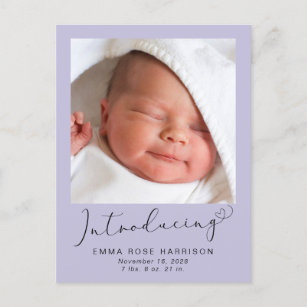 Introducing Photos Purple Baby Girl Birth Announcement Postcard