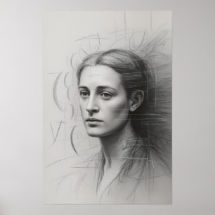 Introspective Study: Graphite Portrait Poster