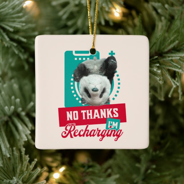 Introvert Burnout Panda Social Battery Design Ceramic Ornament (Tree)