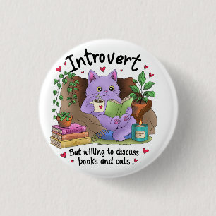 Introvert But Willing to Discuss Books and Cats 3 Cm Round Badge