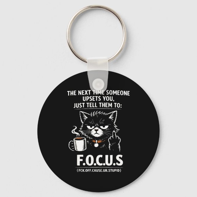 Introvert Cat Coffee Sarcastic Dark Illustration Key Ring (Front)