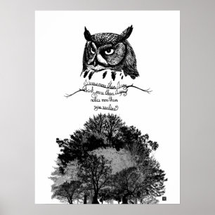 Introvert Empath Owl wisdom illustrated ink quote Poster