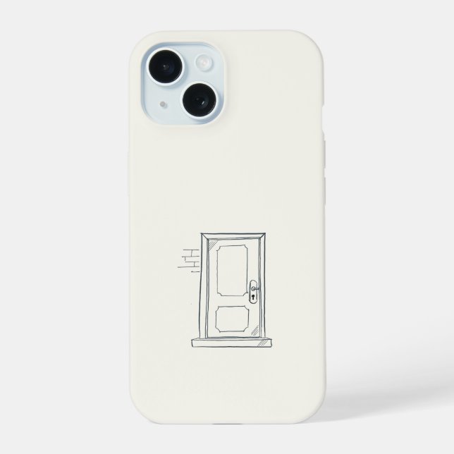 Introvert Gift Minimalist Closed Door Line Art iPhone 15 Case (Back)