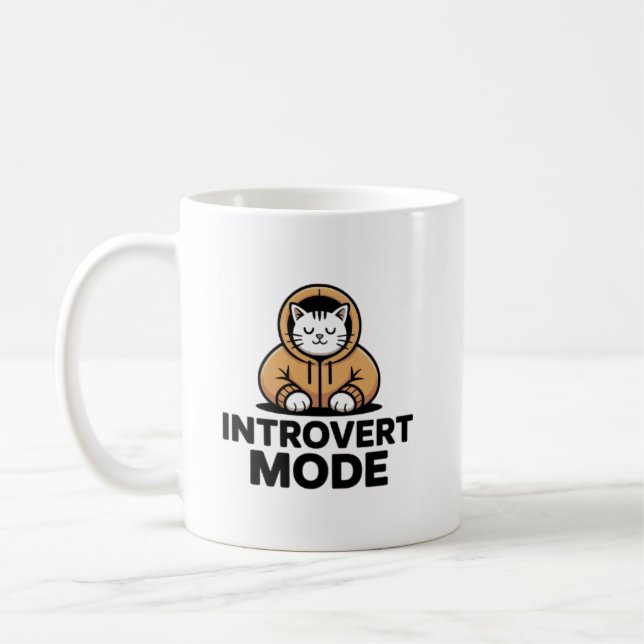 Introvert Mode Cat Mug–Cozy Minimalist Coffee Cup (Left)