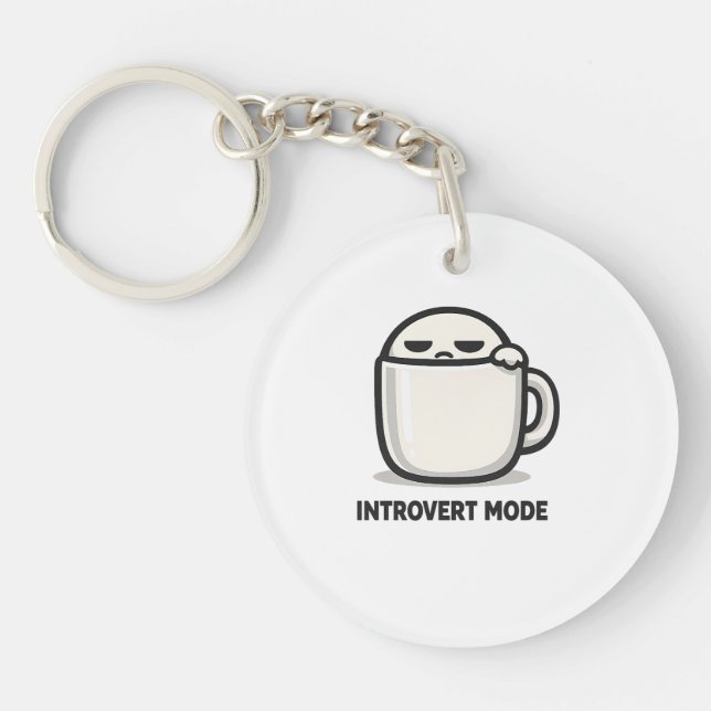 Introvert Mode On - Cute Tired Character Coffee Mu Key Ring (Front)