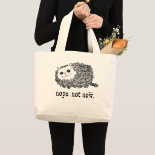 Introvert mood, funny cat art, nope not now large tote bag