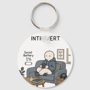 Introvert Social Battery 1% Funny Introvert Meme Key Ring