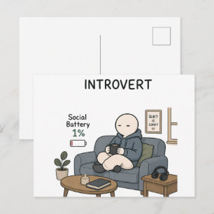 Introvert Social Battery 1% Funny Introvert Meme Postcard