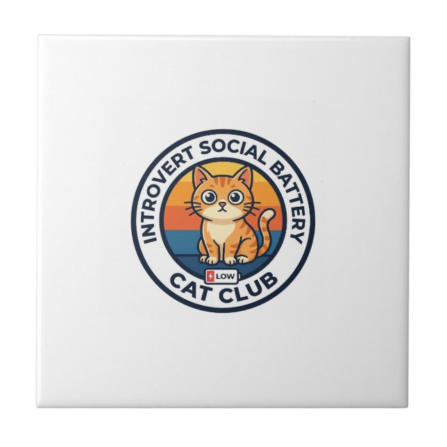 Introvert Social Battery Cat Cute Kitty Design - I Tile (Front)